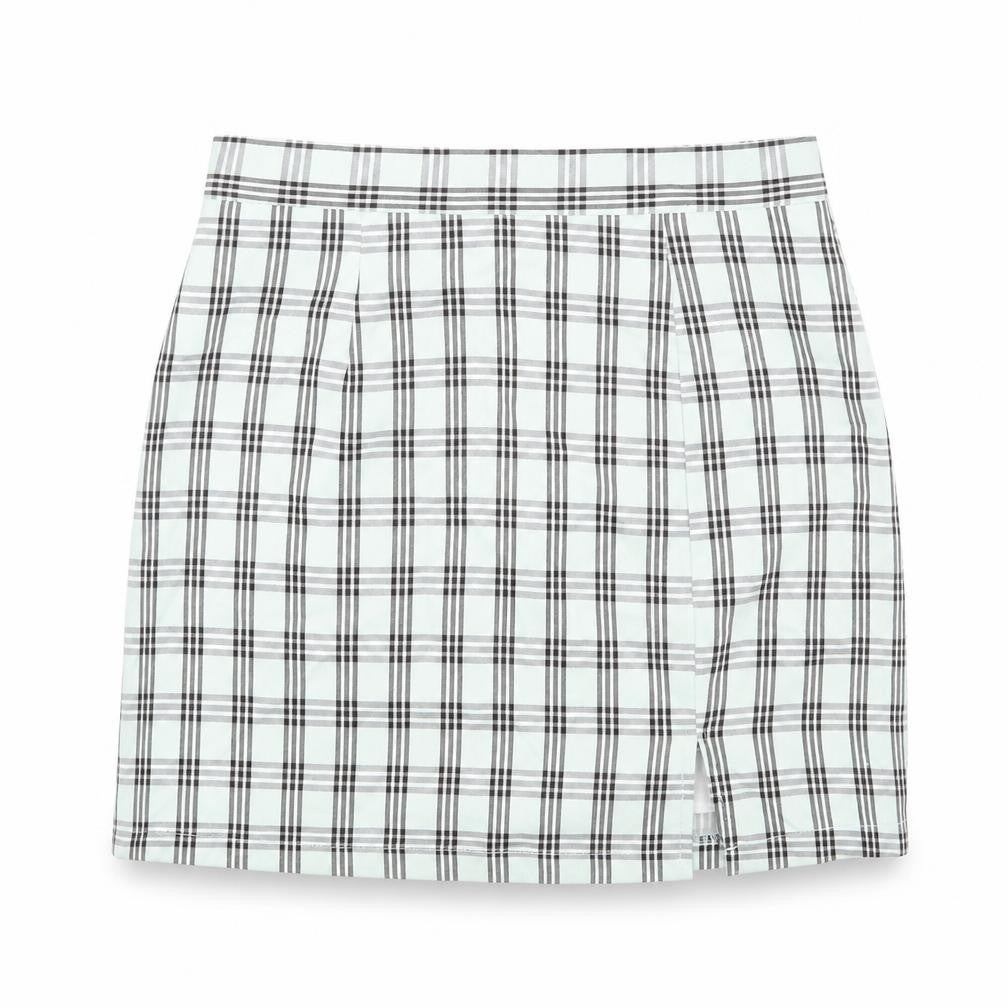 Cutie Womens Green Plaid Polyester A-Line Skirt Size 14 Zip