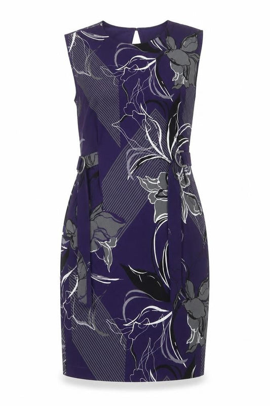 Next Womens Purple Geometric Polyester Pencil Dress Size 10 Round Neck Button - Floral Print