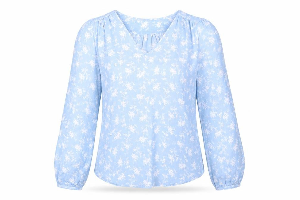 Per Una Womens Blue Floral Viscose Basic Blouse Size 8 V-Neck