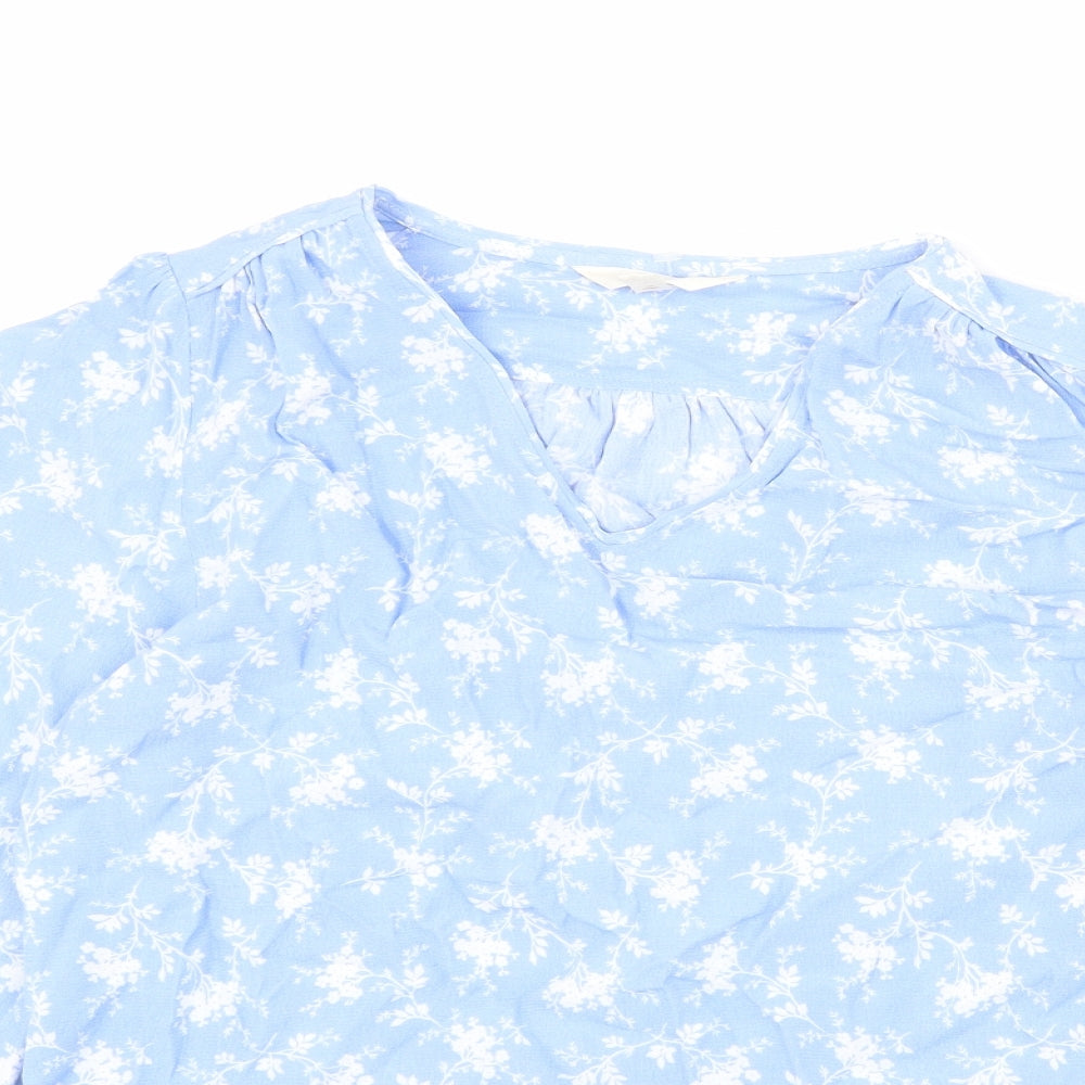 Per Una Womens Blue Floral Viscose Basic Blouse Size 8 V-Neck