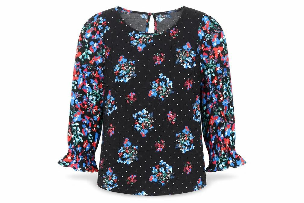Marks & Spencer Womens Black Floral Viscose Basic Blouse Size 10 Scoop Neck