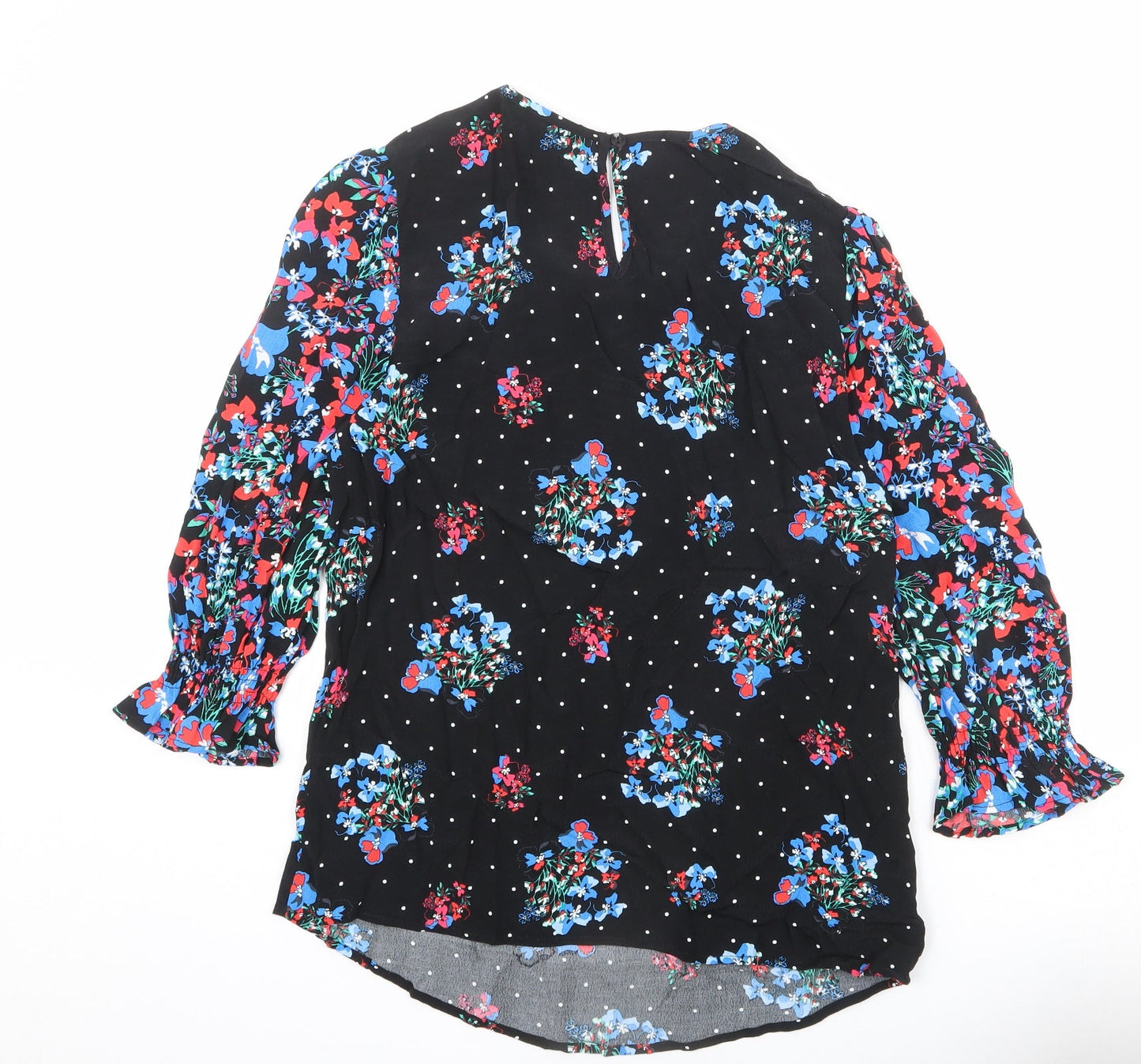 Marks and Spencer Womens Black Floral Viscose Basic Blouse Size 10 Scoop Neck