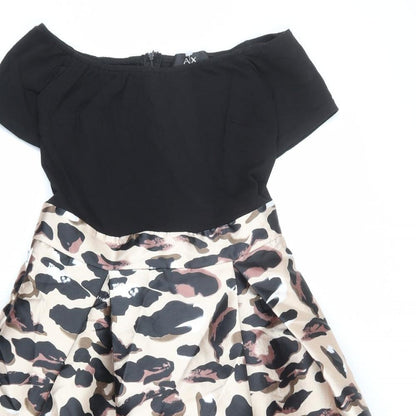 AX Paris Womens Multicoloured Animal Print Polyester Fit & Flare Size 10 Boat Neck Zip - Leopard pattern