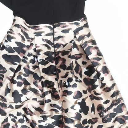AX Paris Womens Multicoloured Animal Print Polyester Fit & Flare Size 10 Boat Neck Zip - Leopard pattern