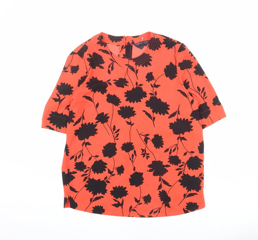 Marks and Spencer Womens Red Floral Polyester Basic Blouse Size 6 Scoop Neck