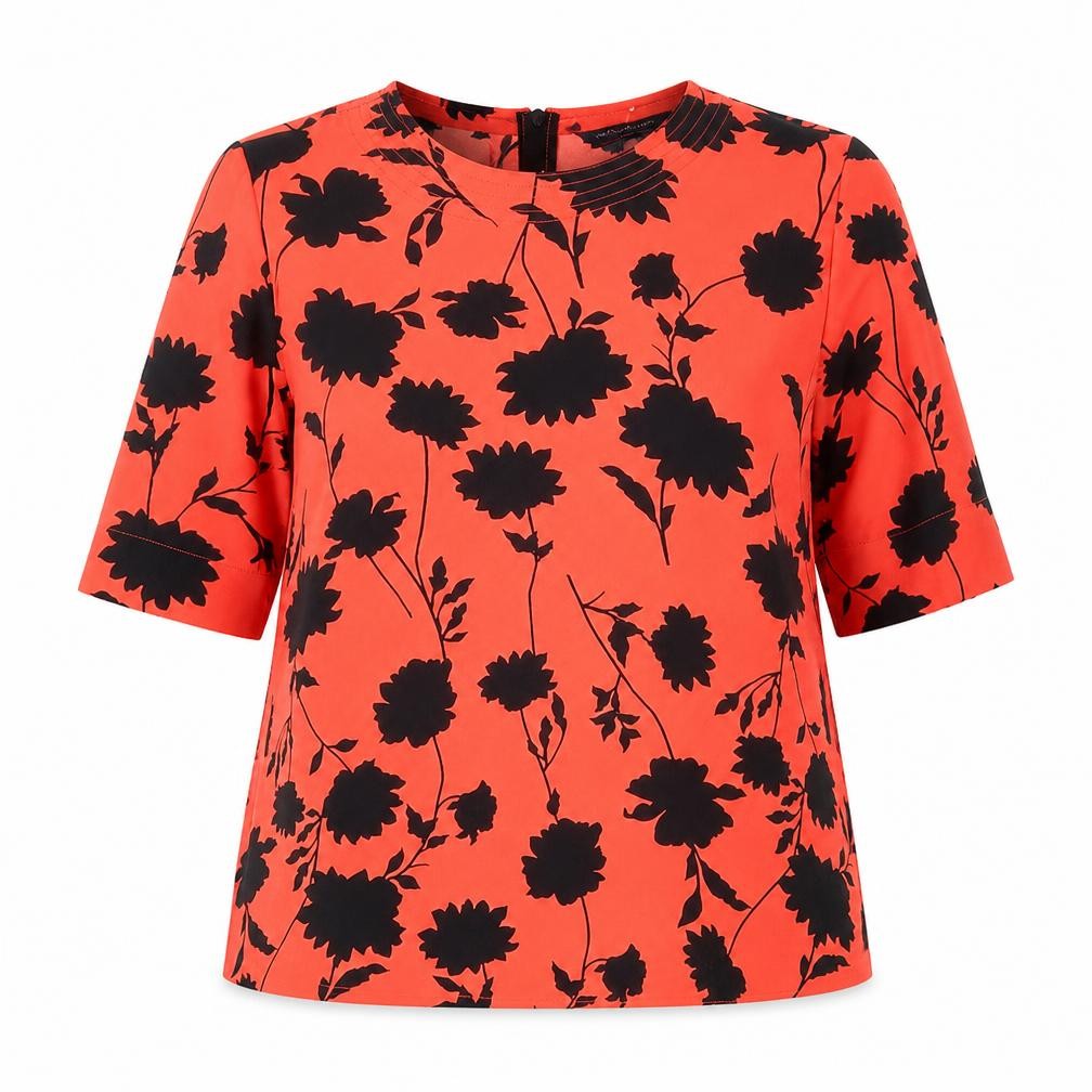 Marks & Spencer Womens Red Floral Polyester Basic Blouse Size 6 Scoop Neck