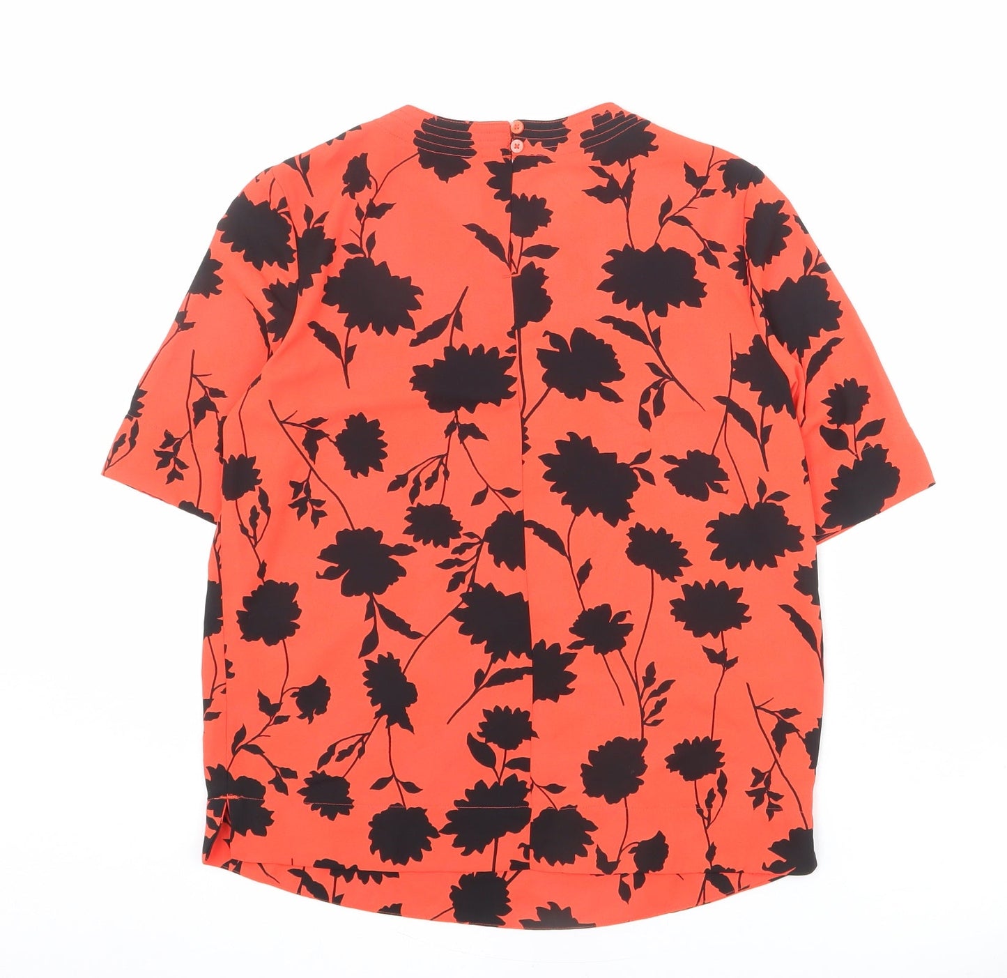 Marks and Spencer Womens Red Floral Polyester Basic Blouse Size 6 Scoop Neck