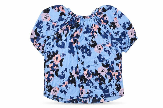 Marks and Spencer Womens Blue Floral Polyester Basic Blouse Size 16 Round Neck