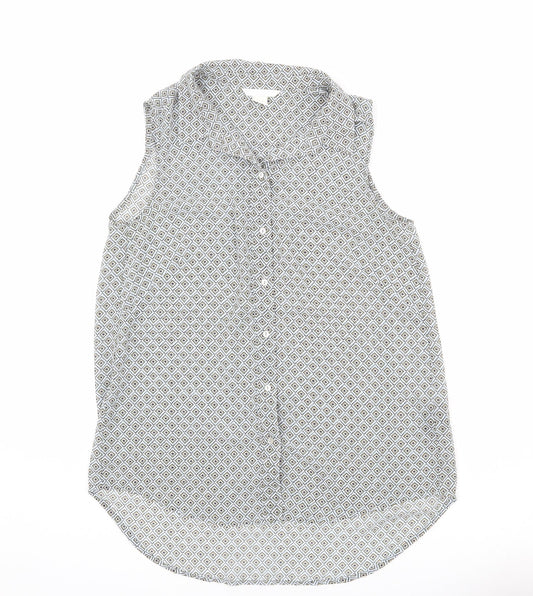 H&M Womens Multicoloured Geometric Polyester Basic Button-Up Size 8 Collared