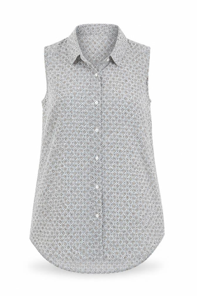 H&M Womens Multicoloured Geometric Polyester Basic Button-Up Size 8 Collared