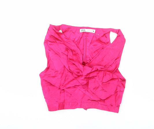 Zara Womens Pink Polyester Cropped Tank Size S V-Neck