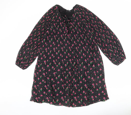 Sfera Womens Black Geometric Polyester A-Line Size S V-Neck Lace Up