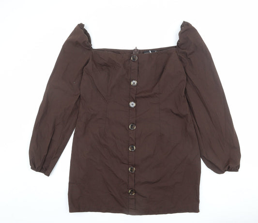 PRETTYLITTLETHING Womens Brown Polyester Mini Size 14 Square Neck Pullover