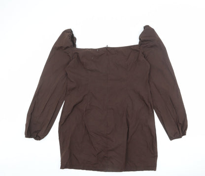 PRETTYLITTLETHING Womens Brown Polyester Mini Size 14 Square Neck Pullover