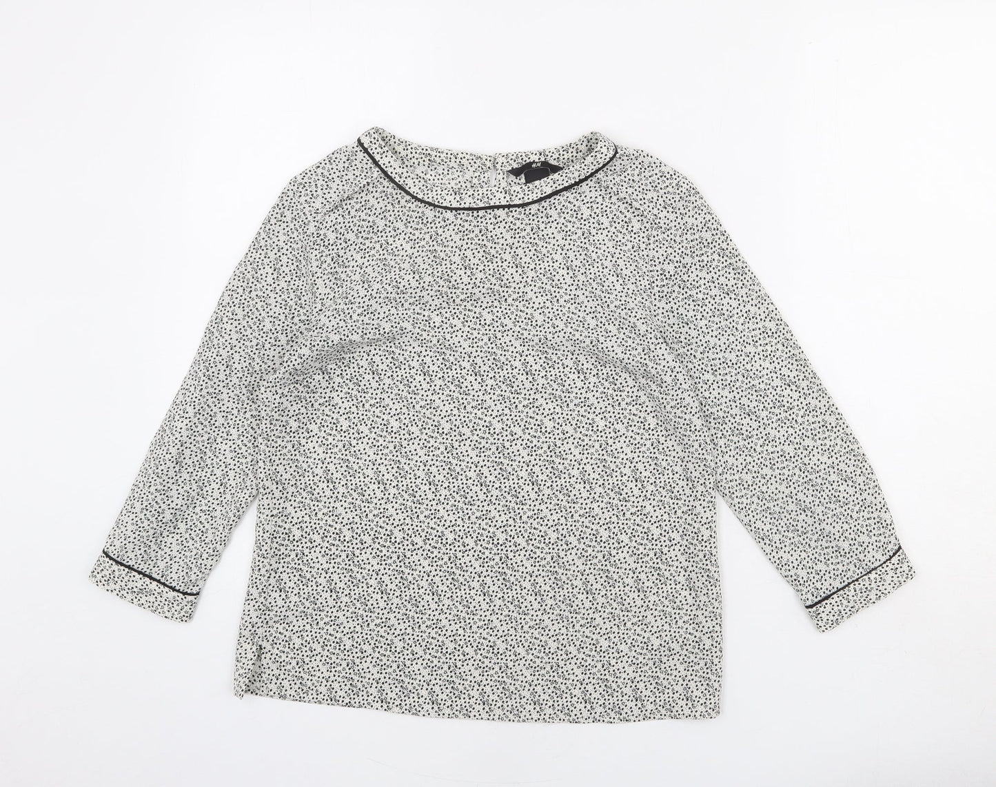 H&M Womens Ivory Geometric Polyester Basic Blouse Size 8 Round Neck