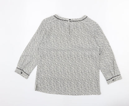 H&M Womens Ivory Geometric Polyester Basic Blouse Size 8 Round Neck