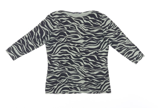 Marks and Spencer Womens Black Camouflage Cotton Basic Blouse Size 14 Boat Neck