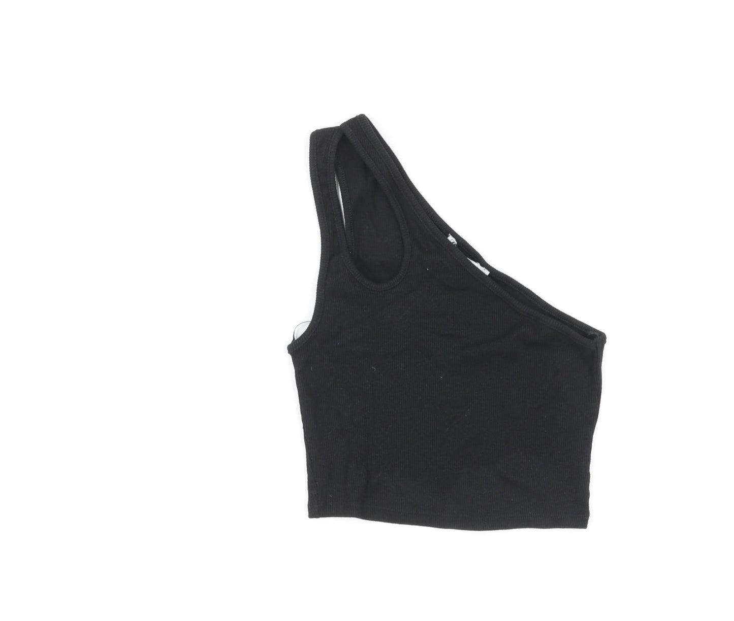 Zara Womens Black Cotton Basic Tank Size S One Shoulder - Cut Out