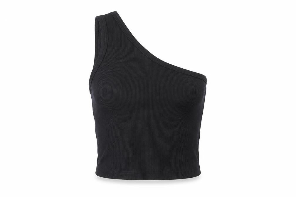 Zara Womens Black Cotton Basic Tank Size S One Shoulder - Cut Out