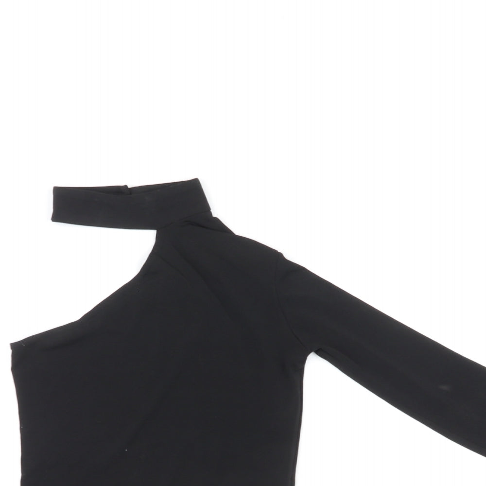 Zack Womens Black Polyester Bodysuit One-Piece Size 4 Snap