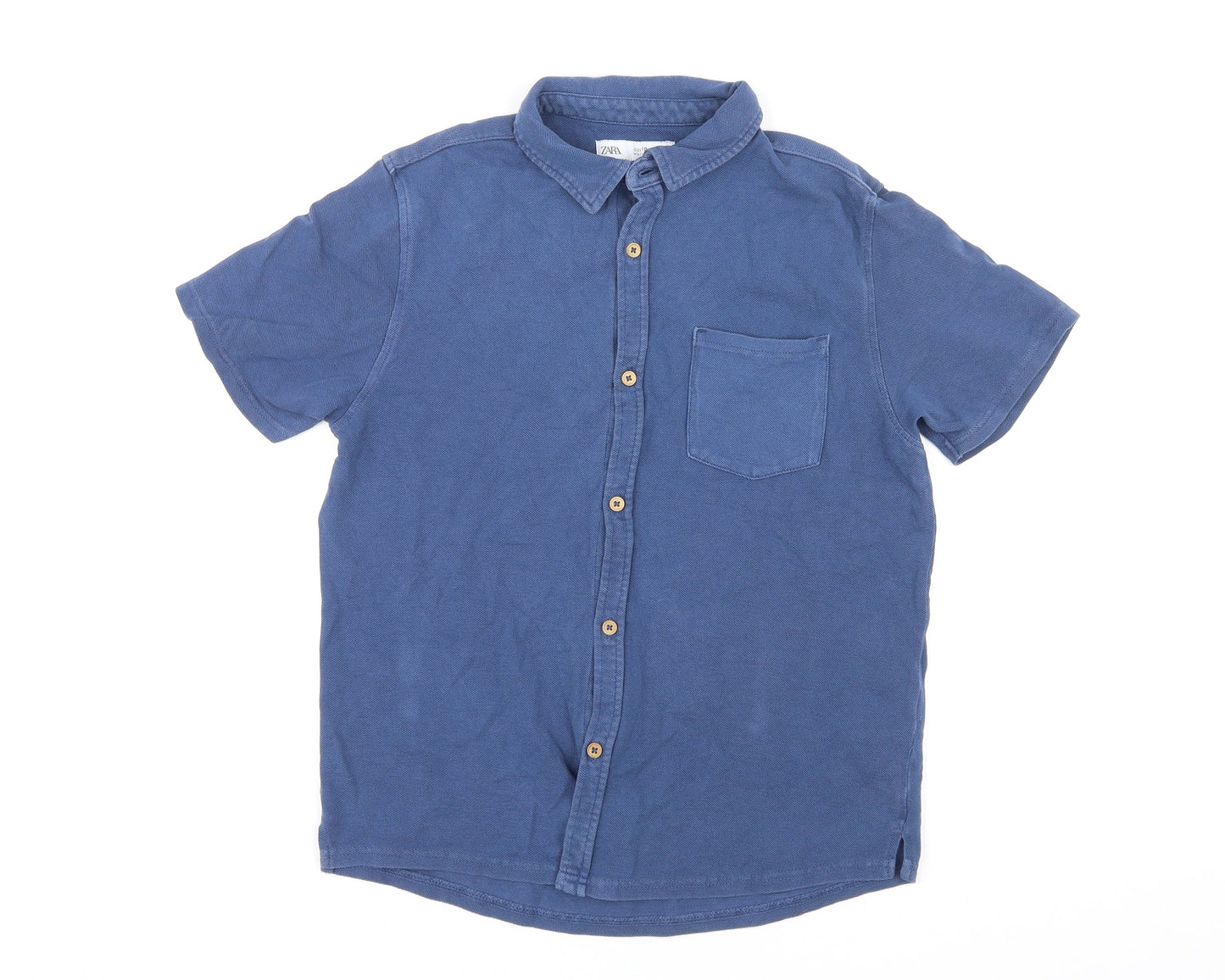 Zara Womens Blue Cotton Basic Button-Up Size 10 Collared
