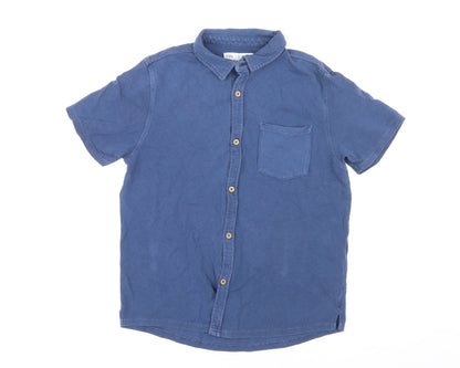 Zara Womens Blue Cotton Basic Button-Up Size 10 Collared