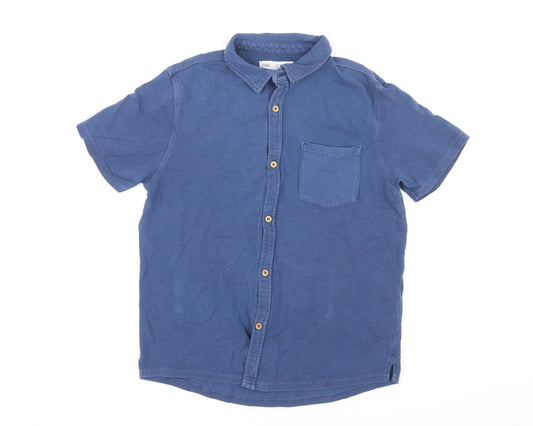 Zara Womens Blue Cotton Basic Button-Up Size 10 Collared