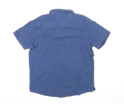 Zara Womens Blue Cotton Basic Button-Up Size 10 Collared