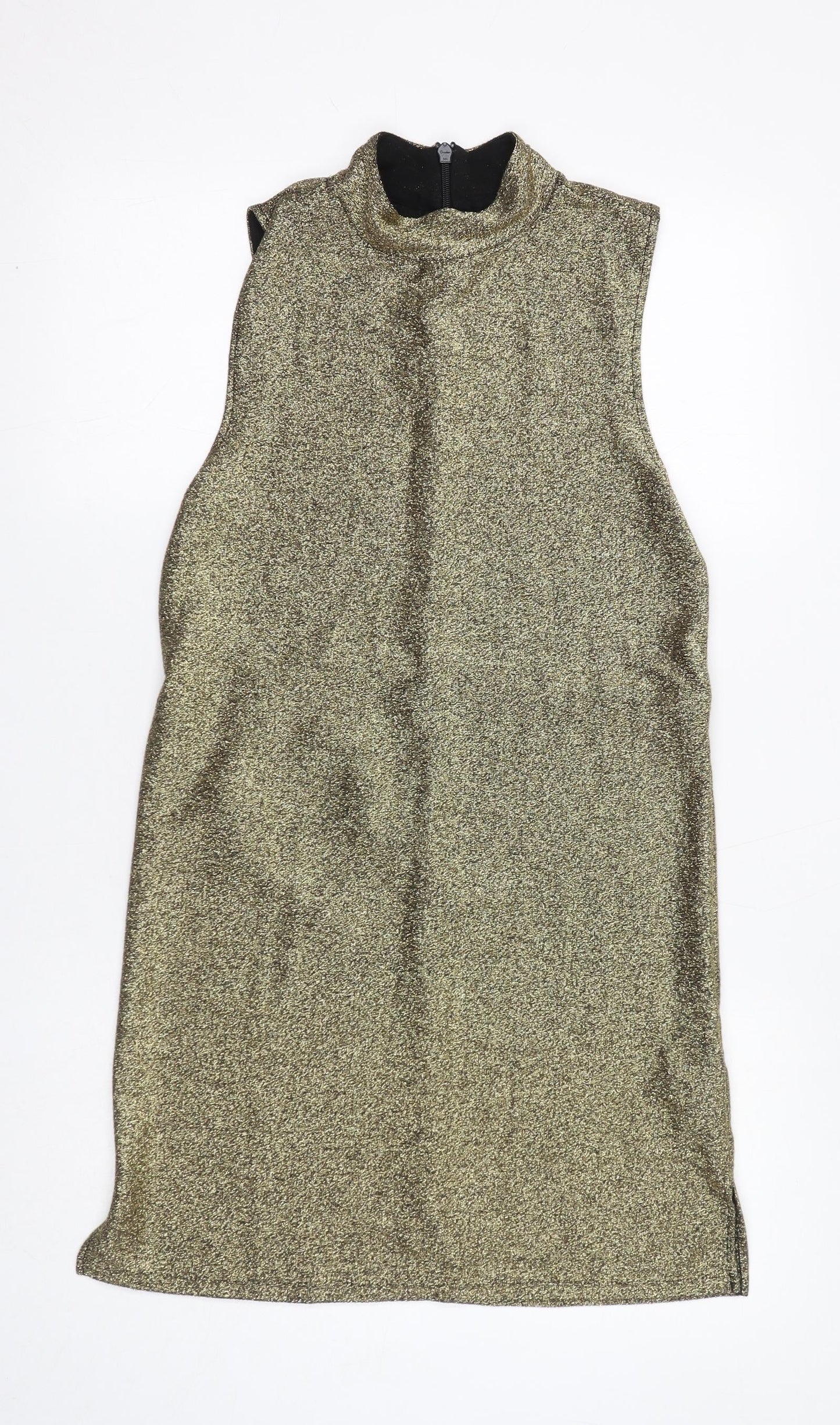 Topshop Womens Gold Viscose A-Line Size 10 Mock Neck Zip