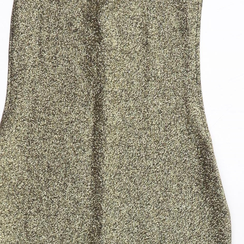 Topshop Womens Gold Viscose A-Line Size 10 Mock Neck Zip