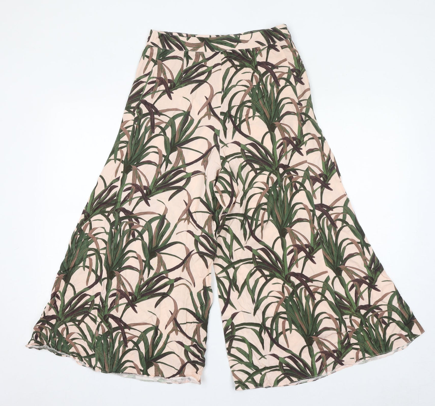 ASOS Womens Pink Geometric Viscose Cropped Trousers Size 10 L20 in Regular Zip - Plant Print