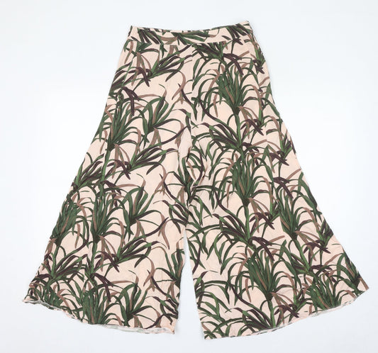 ASOS Womens Pink Geometric Viscose Cropped Trousers Size 10 L20 in Regular Zip - Plant Print