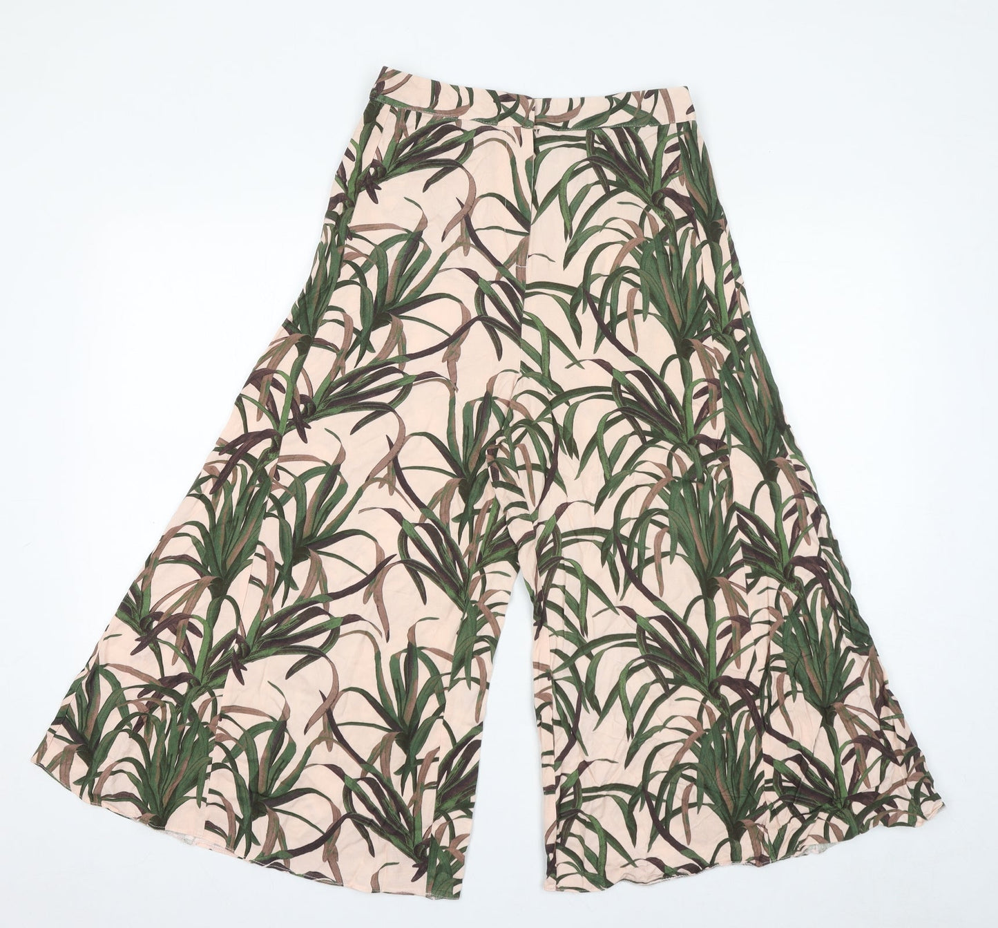 ASOS Womens Pink Geometric Viscose Cropped Trousers Size 10 L20 in Regular Zip - Plant Print