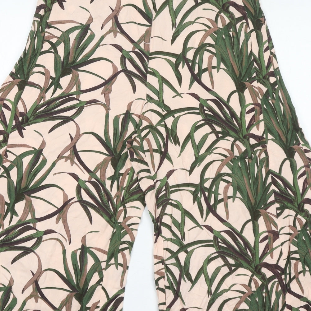 ASOS Womens Pink Geometric Viscose Cropped Trousers Size 10 L20 in Regular Zip - Plant Print