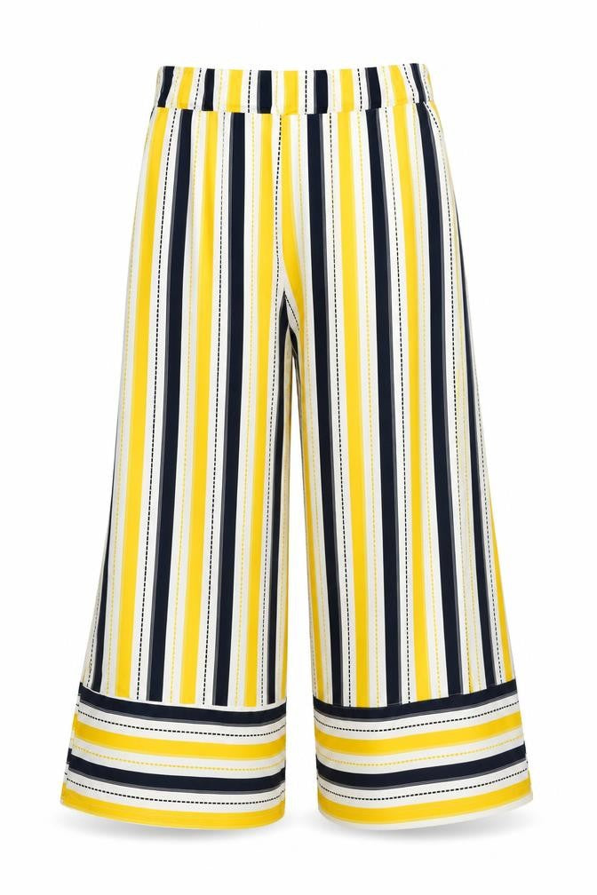 Ikrush Womens Yellow Striped Polyester Trousers Size 10 L18 in Regular Pull On