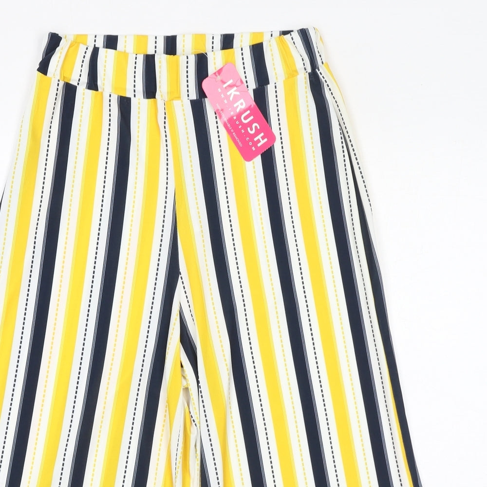 Ikrush Womens Yellow Striped Polyester Trousers Size 10 L18 in Regular Pull On