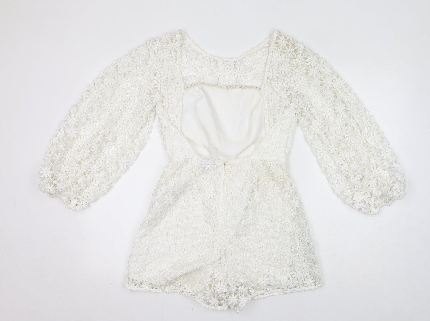 ASOS Womens White Floral Polyester Playsuit One-Piece Size 8 L13 in Zip - Open Back