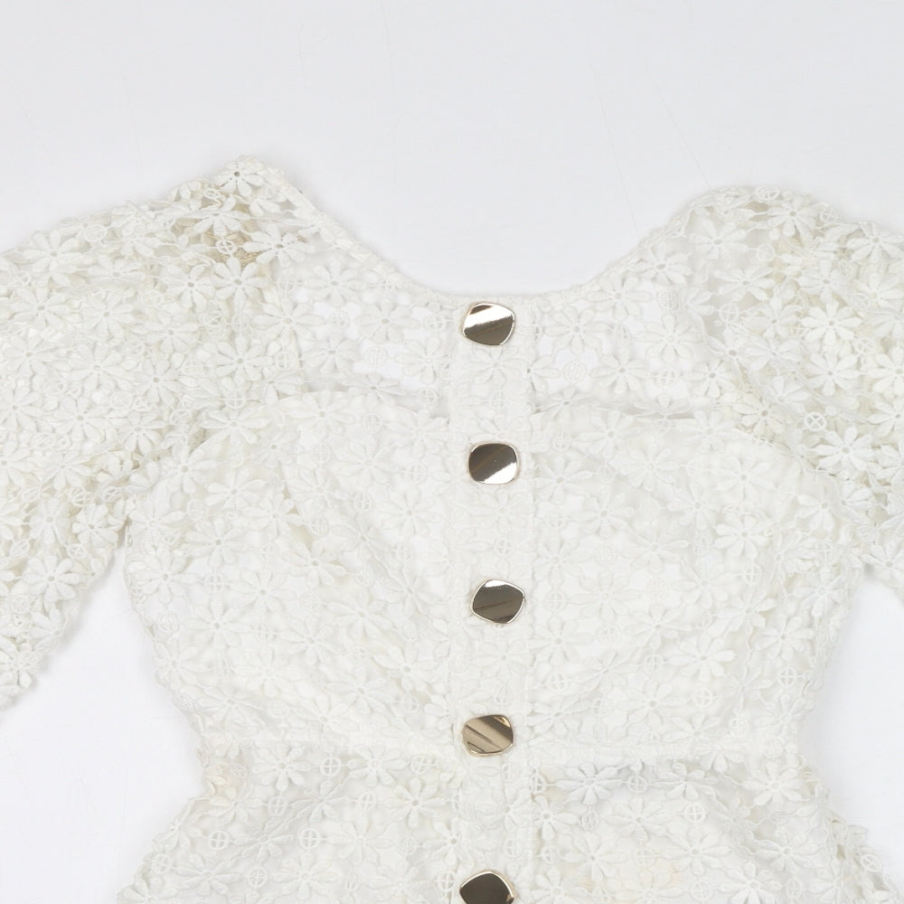 ASOS Womens White Floral Polyester Playsuit One-Piece Size 8 L13 in Zip - Open Back