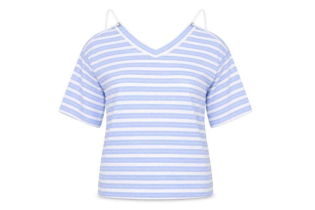 Limited Edition Womens Blue Striped Viscose Basic Blouse Size 10 Halter