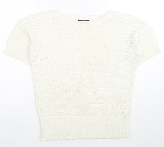 Wallis Womens White Boat Neck Acrylic Pullover Jumper Size S