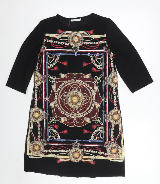 Zara Womens Multicoloured Geometric Polyester A-Line Size S Round Neck Pullover