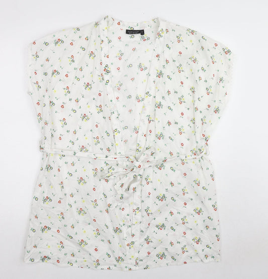Topshop Womens White Floral Cotton Kimono Blouse Size 6 V-Neck