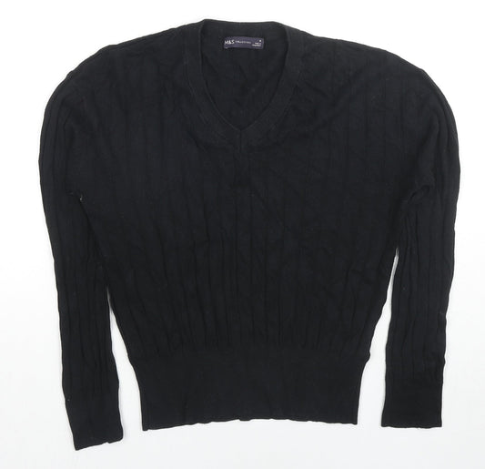 Marks and Spencer Womens Black V-Neck Viscose Pullover Jumper Size M