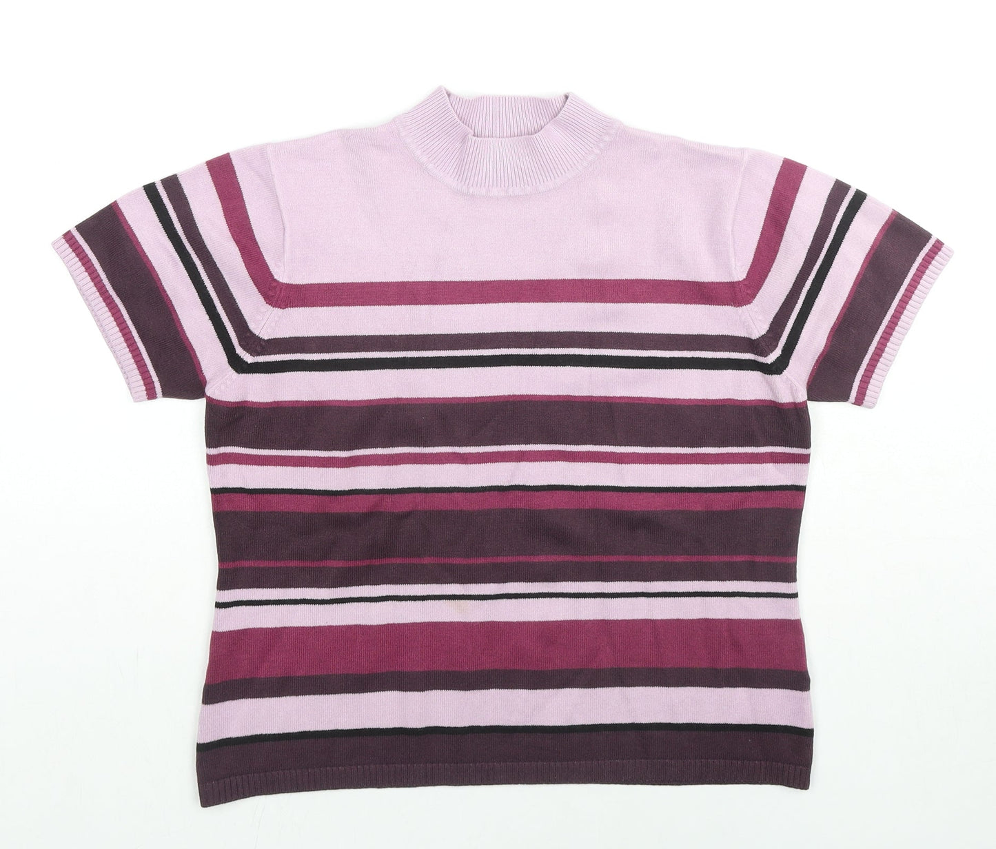 essence Womens Purple Mock Neck Striped Acrylic Pullover Jumper Size 18 - Size 18-20
