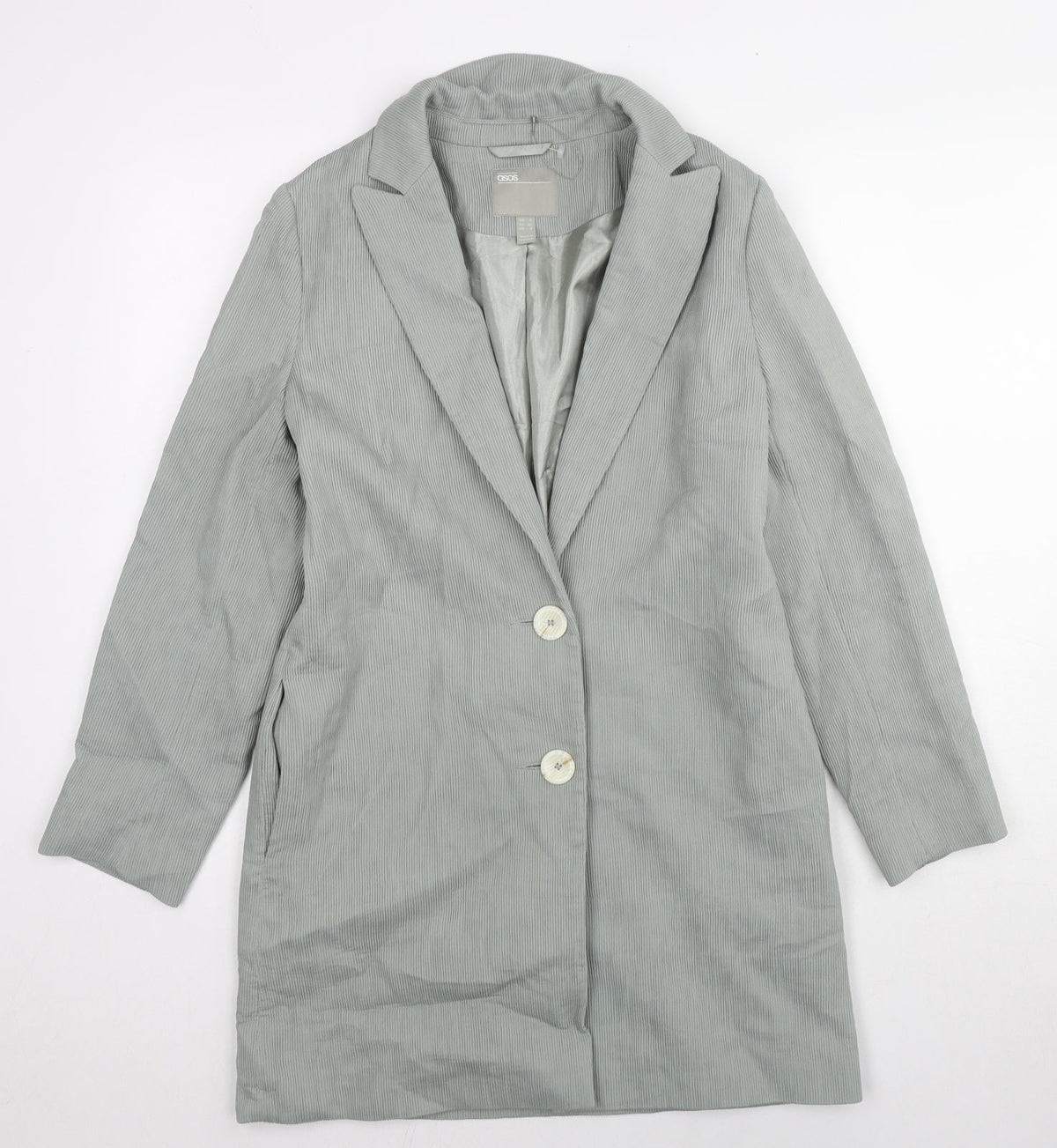 Additional front view of ASOS women’s grey gilet blazer, size UK 4, button