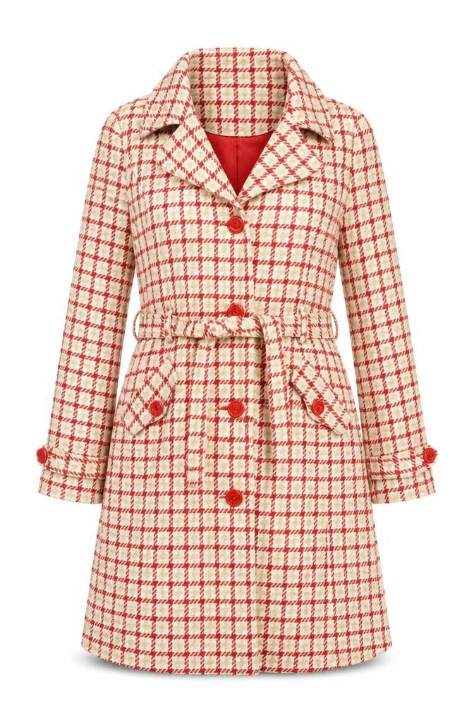 PACO Womens Beige Plaid Overcoat Coat Size S Button