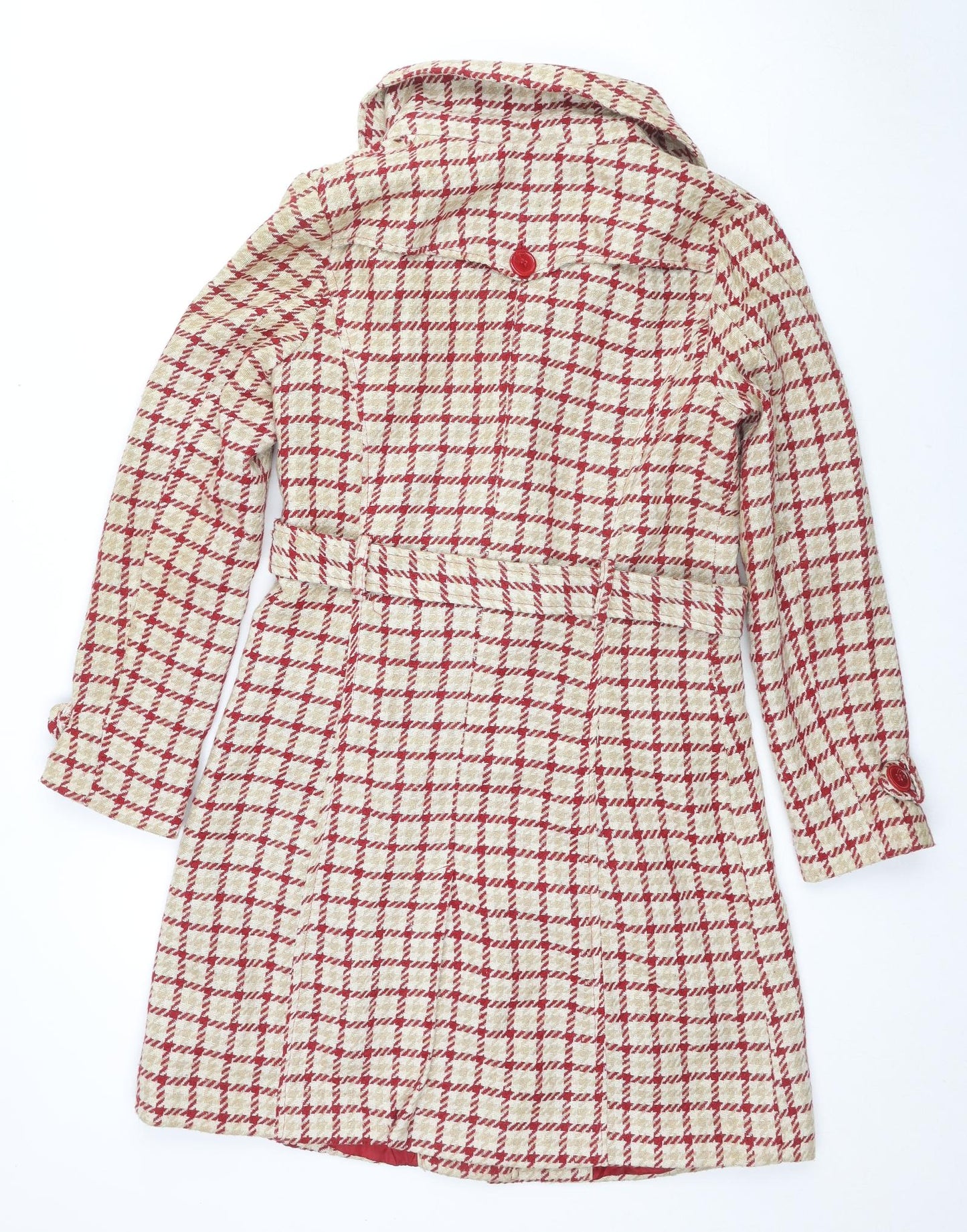 PACO Womens Beige Plaid Overcoat Coat Size S Button