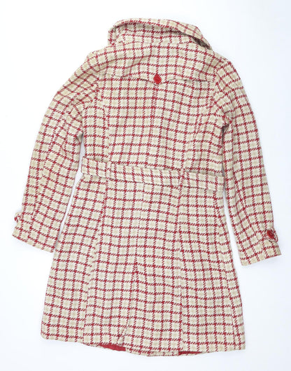 PACO Womens Beige Plaid Overcoat Coat Size S Button
