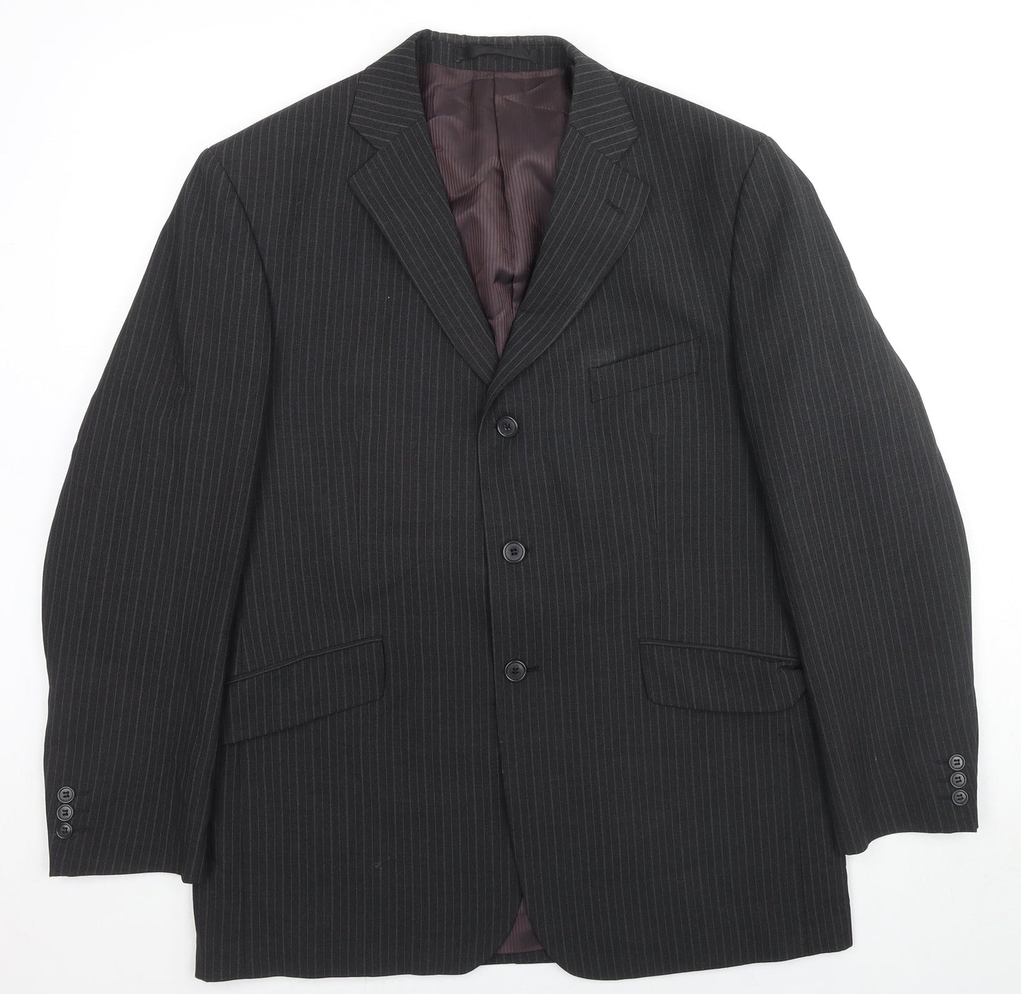 Marks and Spencer Mens Black Striped Polyester Jacket Suit Jacket Size 42 Regular