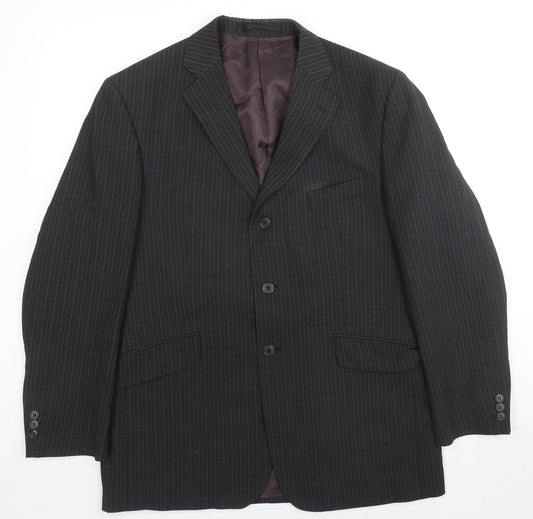 Marks and Spencer Mens Black Striped Polyester Jacket Suit Jacket Size 42 Regular
